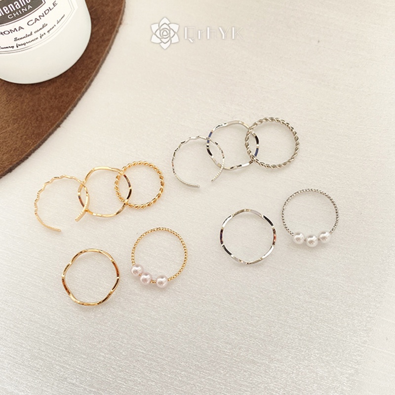 Qr set 5 Nhẫn Ngọc Trai Đơn Giản Thời Trang Cho Nữ Mới