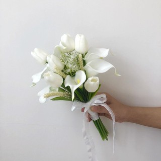 Bó hoa cô dâu Hàn Quốc, hoa loa kèn và hoa tulip mô phỏng cao, chụp ảnh cưới