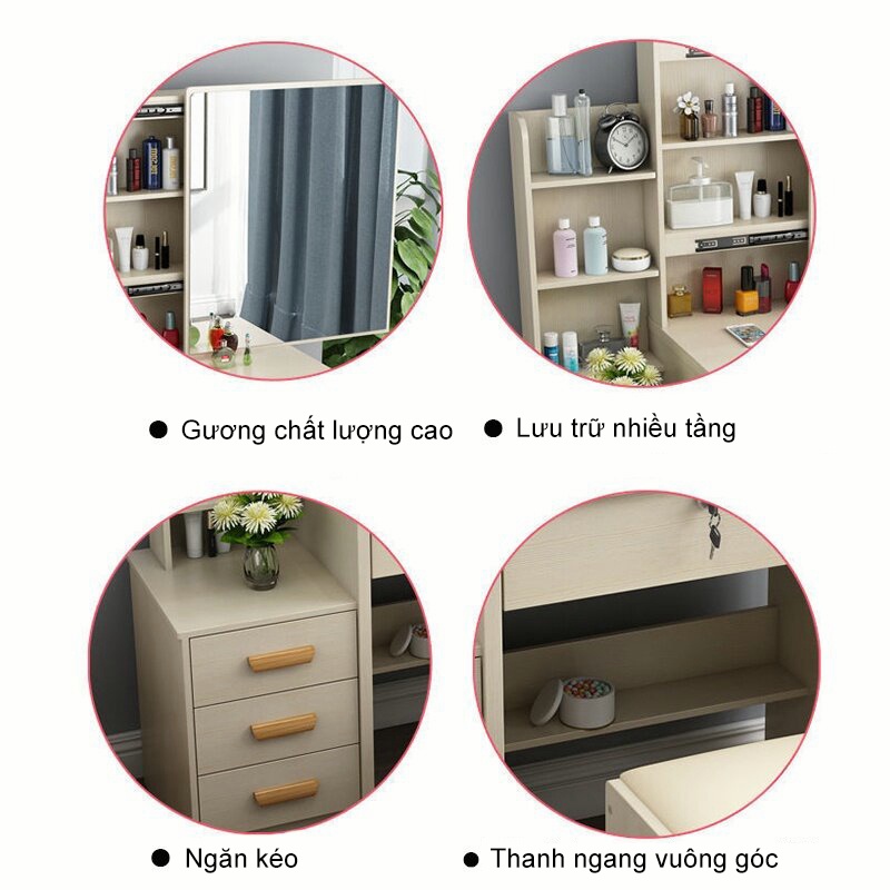 SUNNY Bàn Trang Điểm (Có Đèn Led Có Ghế), Bàn Trang Điểm Phong Cách Hàn Quốc