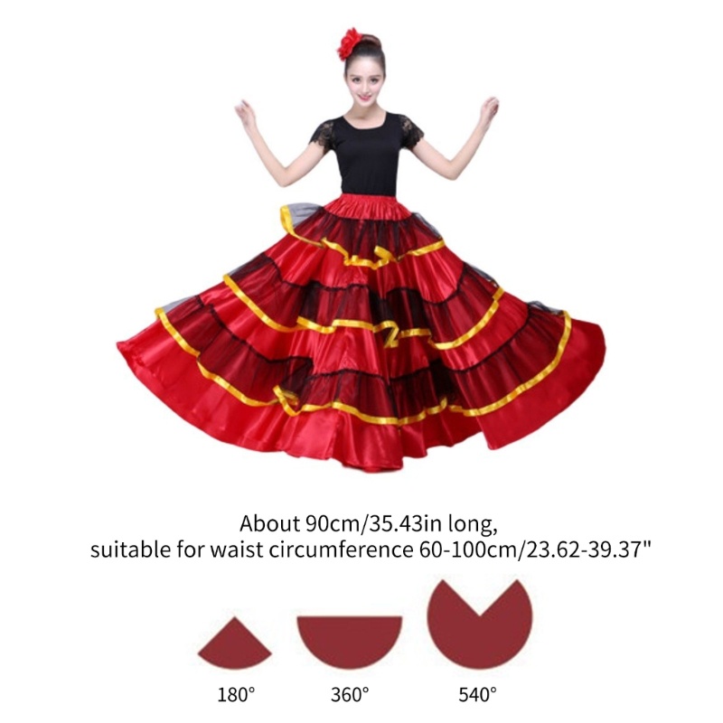 Dasbsug Váy khiêu vũ Flamenco thanh lịch Váy khiêu vũ bụng Váy khiêu vũ Flamenco Tây Ban Nha