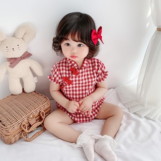 Bộ Áo Liền Quần Tay Ngắn Kiểu Sườn Xám Trung Hoa Cổ Điển Thời Trang Cho Bé Gái Sơ Sinh