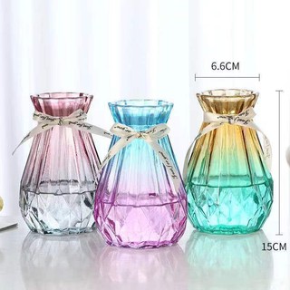 Lọ hoa thuỷ tinh đa giác  kèm nơ bình hoa cao cấp cổ nhỏ decor xinh xắn trang trí phòng khách bàn làm việc Myd.23
