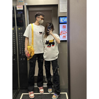 HIIXIIVI Thương Hiệu Mới 100% Cotton Unisex Áo Thun Nữ Tay Ngắn Nam Nữ Baggy Cổ Tròn Rời In Độc Đáo Cặp Đôi Tee