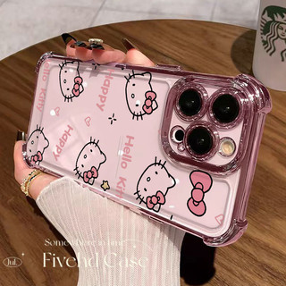Ins Phim hoạt hình dễ thương Kitty Cat Pink Bow Vỏ cặp đôi trong suốt Tương thích cho iPhone 11 16 15 14 13 12 Pro Xs Max XR X 7 8 Plus Hàn Quốc Glow Laser Vỏ điện thoại Bảng điều khiển TPU mềm