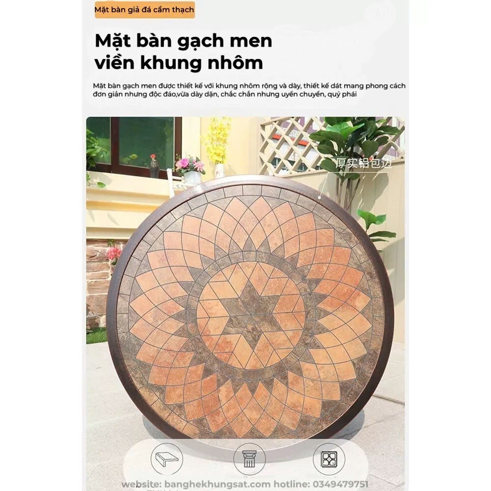 Bàn Ghế Nhôm Đúc Họa Tiết Loa Kèn Sân Vườn 4 Ghế + 1 Bàn Hợp kim Nhôm Đúc 90 Nhập Khẩu - TM09