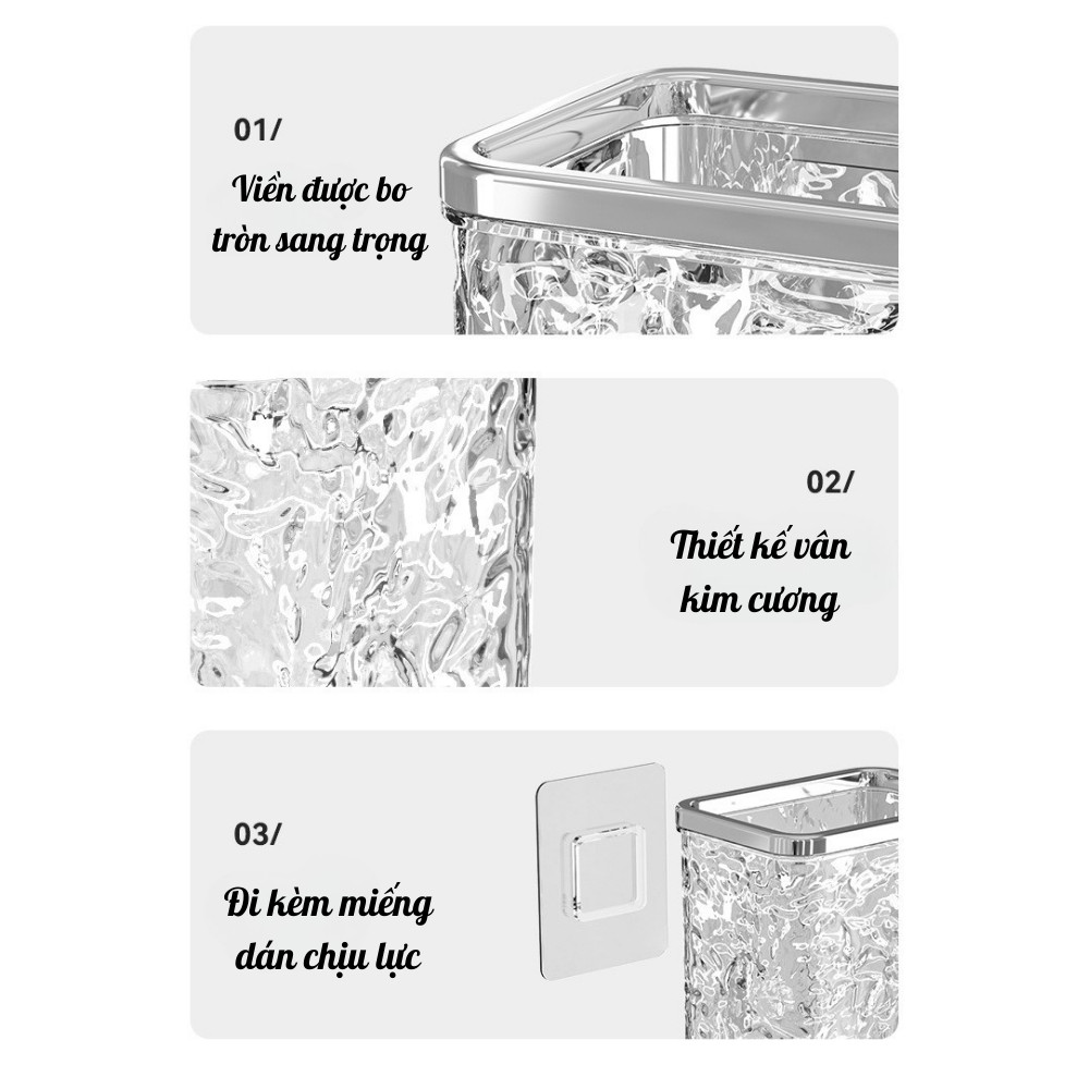 Hộp Đựng Đồ Trong Suốt Vân Kim Cương Nhà Tắm, Kệ Đựng Bàn Chải Đánh Răng Dán Tường