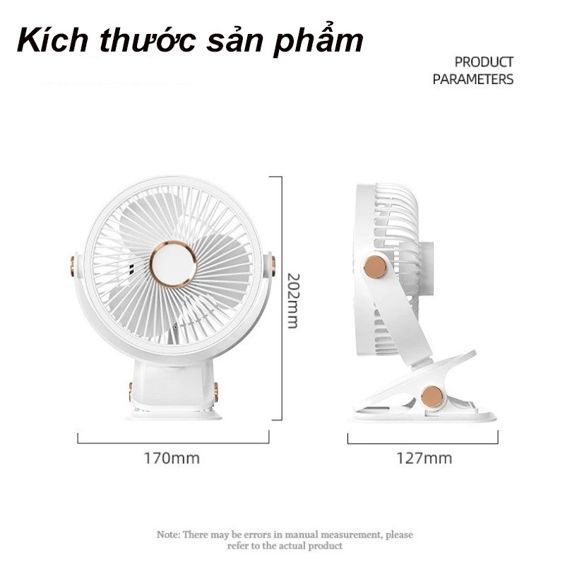 Quạt mini sạc điện 12000 MAH quạt kẹp,Quạt máy tính để bàn, Điều chỉnh tốc độ 5 tốc độ xoay 720°,Sạc Type C + Có đèn