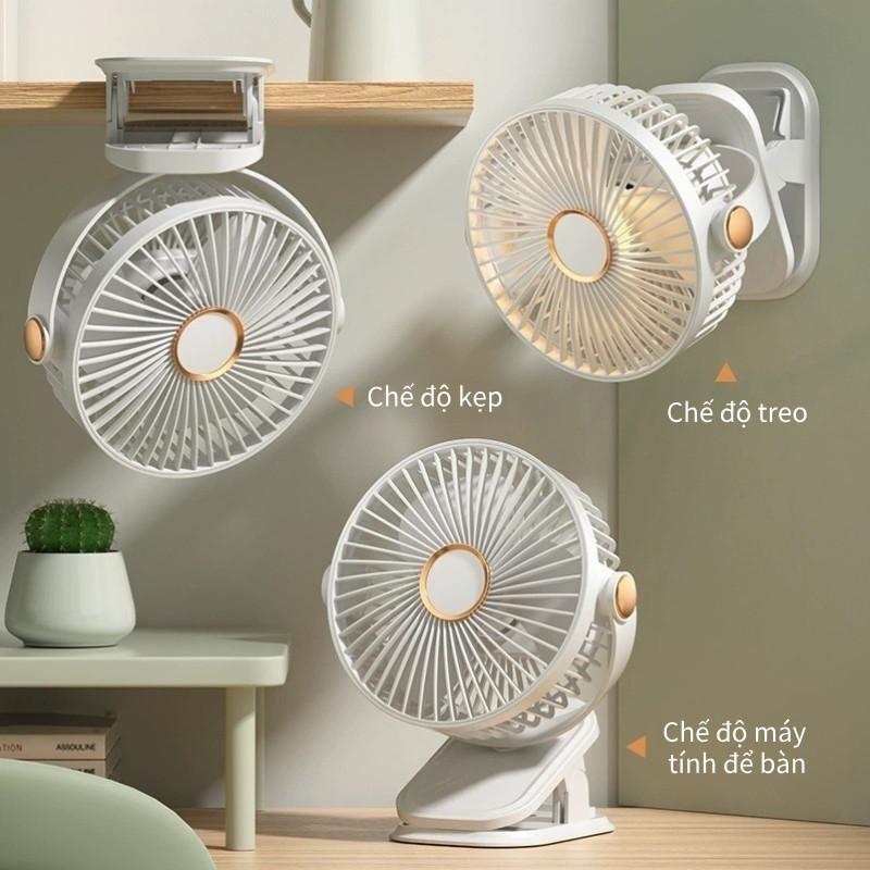 Quạt Mini Kẹp Bàn Thông Minh - Gió Mạnh, Giảm Tiếng Ồn, Sử Dụng Lâu, Đèn LED Ban Đêm, Góc Điều Chỉnh