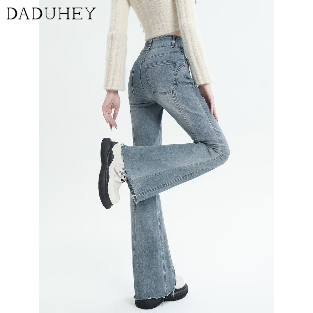 Ảnh DaDuHey New American Ins High Street Washed Micro-flare Jeans Niche High Waist Wide Leg Pants plus Size Trousers 3