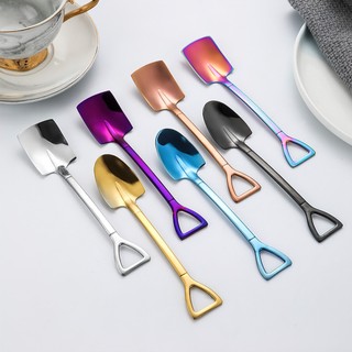 Muỗng hình xẻng xúc thức ăn bằng thép không gỉ sáng tạo, muỗng cà phê inox - SUNND