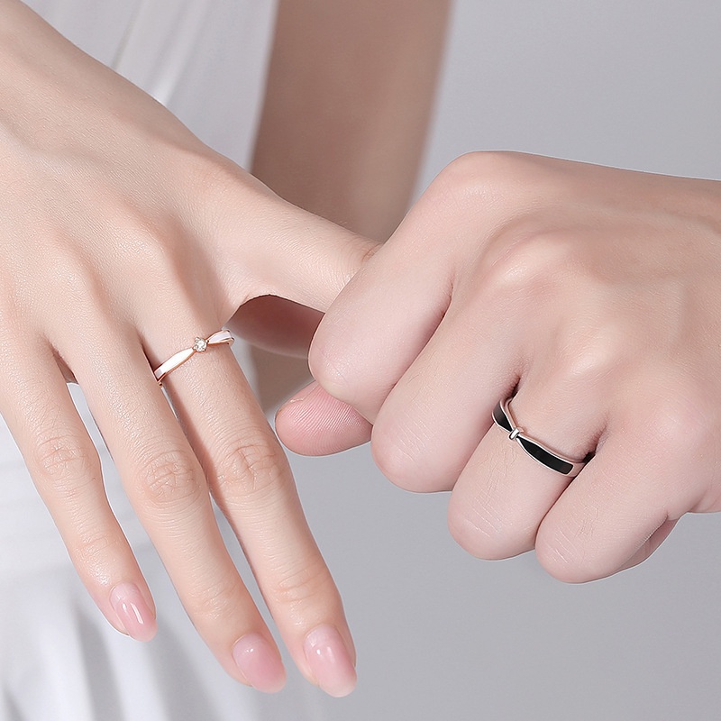 S925 Bạc Đen Ngày Ngủ Zircon Cặp Đôi Nhẫn Một Cặp Nam Nữ Nhẫn Cặp Đôi Quà Tặng Sinh Nhật