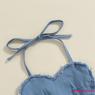 Mgg-toddler Girls 2 Bộ Trang Phục Denim Không Tay Dây Cổ Trái Tim + Bộ Váy Xếp Ly Quần Áo Trẻ Em