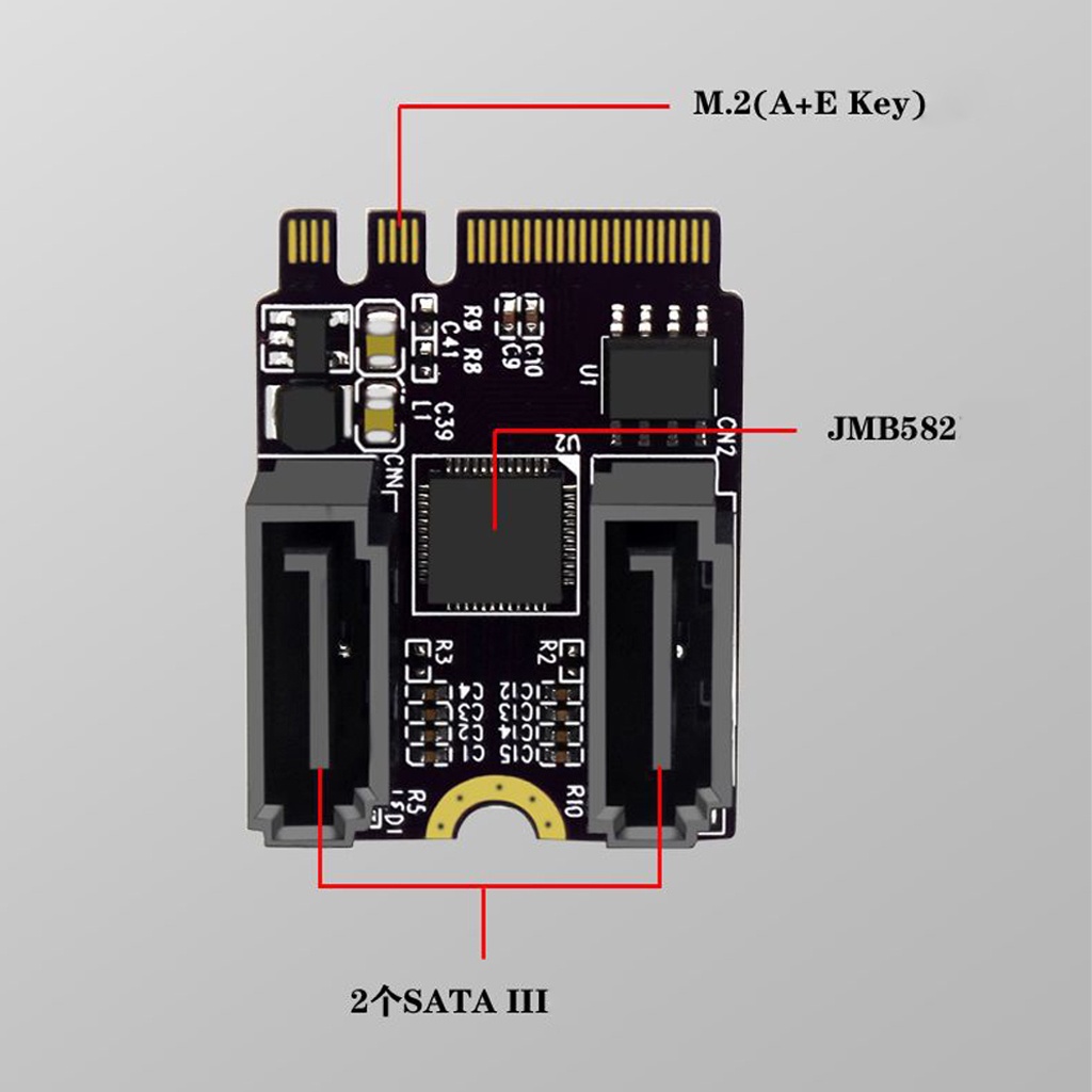 Jmt Thẻ Mở Rộng m2 (a + e key) Sang sata3.0 Mở Rộng pcle 3.0 key a + e wifi m.2 Sang sata for ngff 2230 ssd Cho Máy Tính