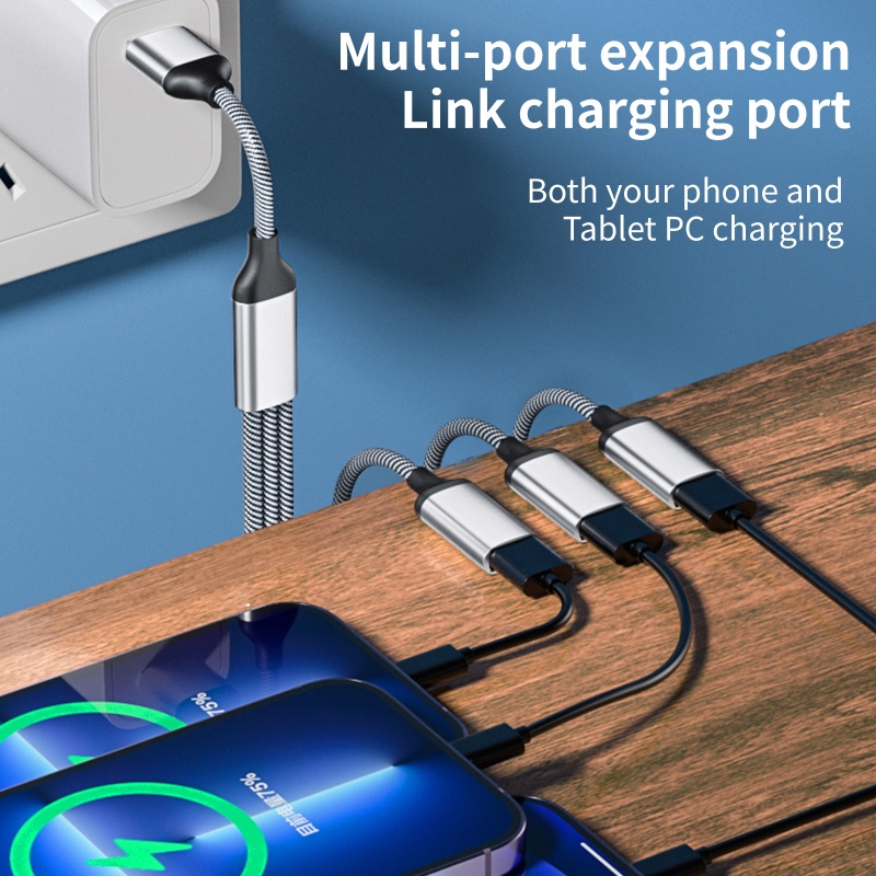 Vision USB C Nam sang 3 USB C Nữ Bộ Chia Dây Chuyển Đổi Nhiều Hub Cổng USB C Hub Sạc Nguồn Chia Adapter 11