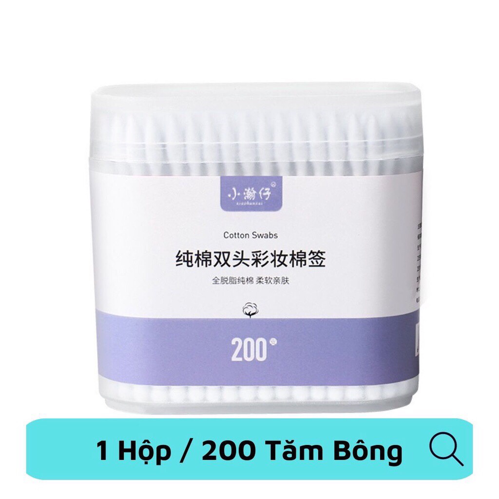 Hộp 200 tăm bông 2 đầu vệ sinh tai, mũi - kháng khuẩn, mềm mịn [SHOP.MH]