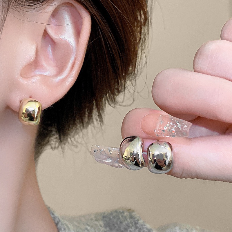 Bông tai đậu cong mạ vàng 14K trên bạc 925, phong cách Hàn Quốc sang trọng