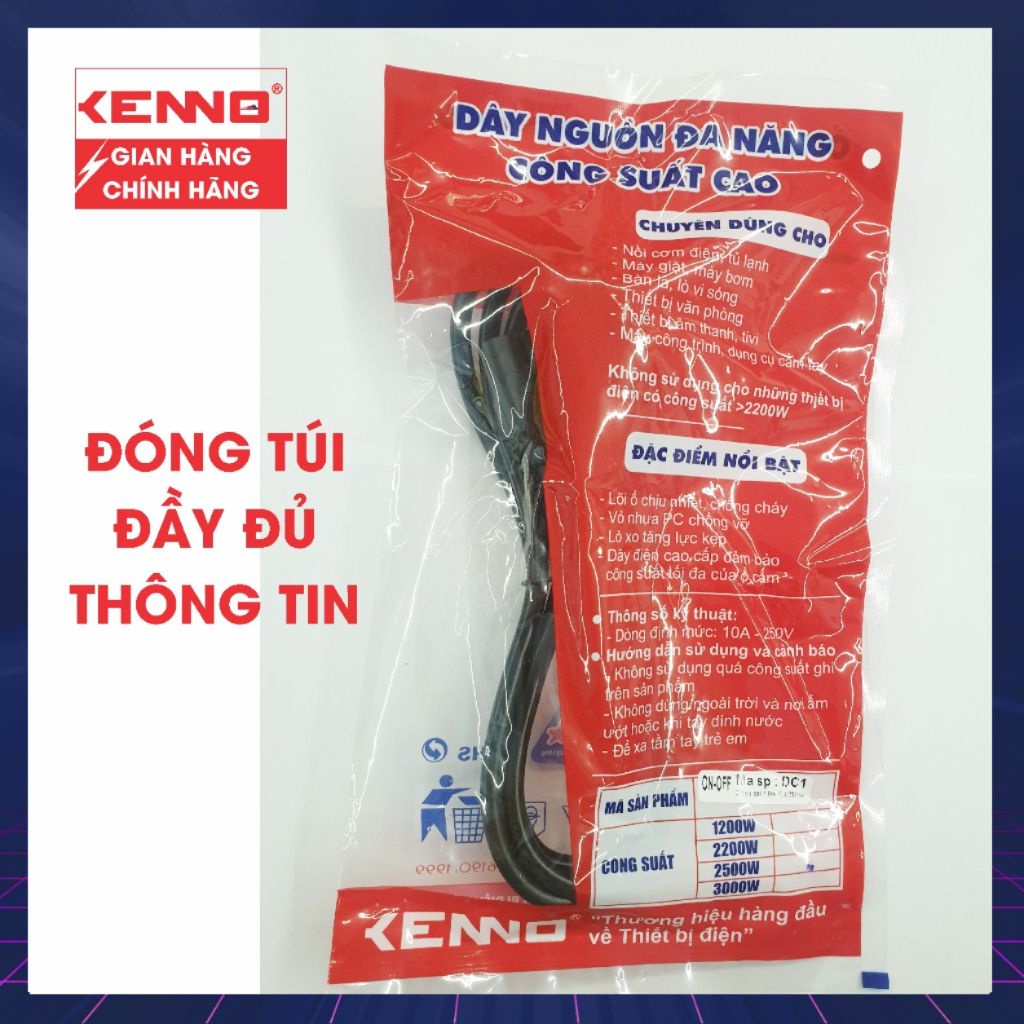 Dây nguồn nồi cơm, máy tính, siêu tốc, máy in, màn hình Qled/Kenno chịu tải 1500W