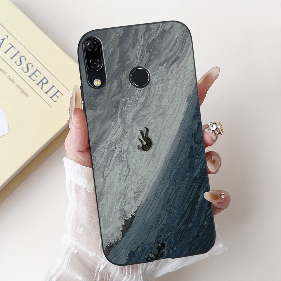 Ốp Điện Thoại Màu Đen Nghệ Thuật Cho Asus Zenfone 5 ZE620KL ZF620KL Ốp Lưng Asus Zenfone 5Z ZS620KL Silicon Mềm Mặt Trăng Ban Đêm