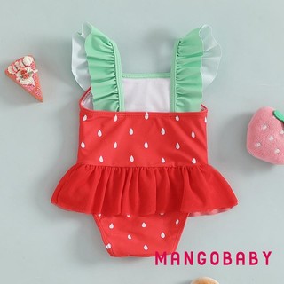 Mg-toddler Đồ Bơi Bé Gái Dễ Thương In Hình Dưa Hấu Không Tay Cổ Vuông Ruffle Bộ Đồ Tắm