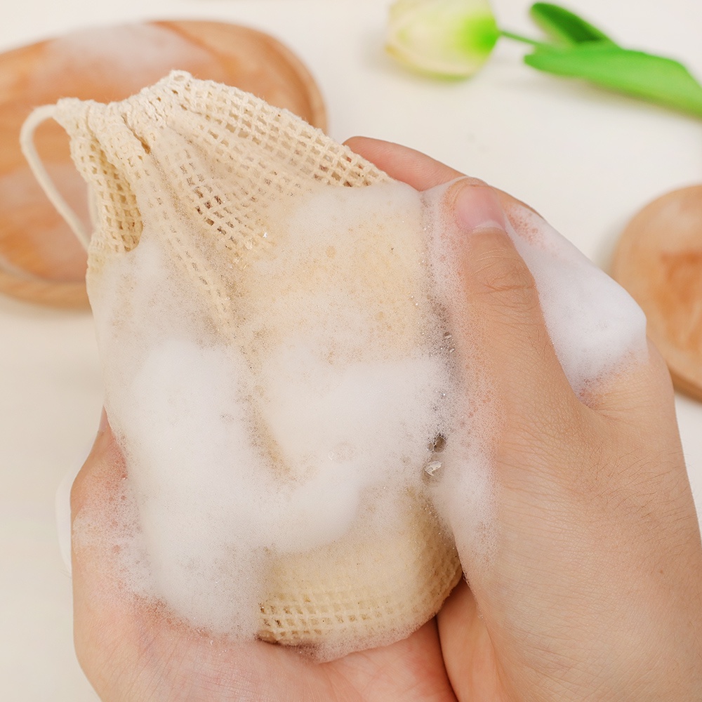Túi Lưới Dây Rút Bằng cotton Nguyên Chất Đựng Xà Phòng Tẩy Tế Bào Chết / Giá Đỡ Xà Phòng Tiện Dụng