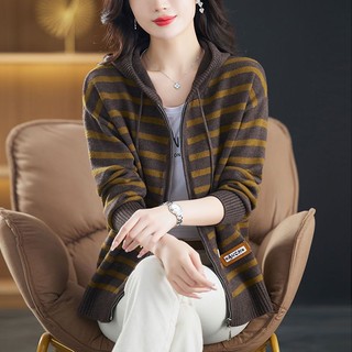 Áo Khoác cardigan Có Nón Dáng Rộng Và Khóa Kéo Phong Cách Phương Tây Thời Trang Thu Đông Hàng Mới 2023