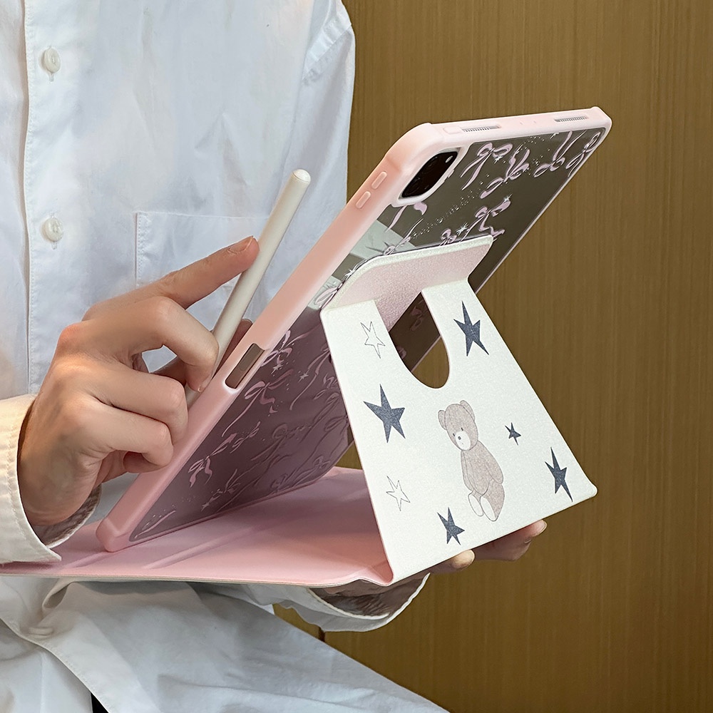 Ốp lưng họa tiết gấu nơ màu nâu Acrylic cứng Tương thích với Mini6 Mini7 IPad5 6 7 8 9 10th 11th A16 Air6 Air11 Air13 Air4 Air5 Pro13 Pro10.5 Pro11 Pro12,9 2018 Bao da