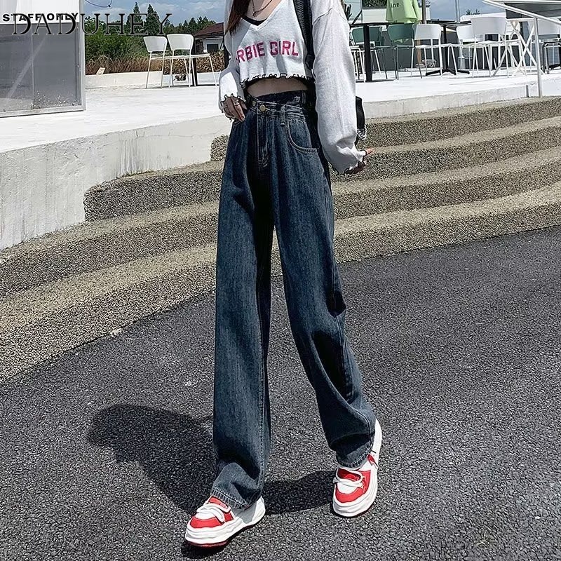 Ảnh DaDuHey New American Ins High Street Retro Jeans Niche High Waist Loose Wide Leg Pants plus Size Trouse 2