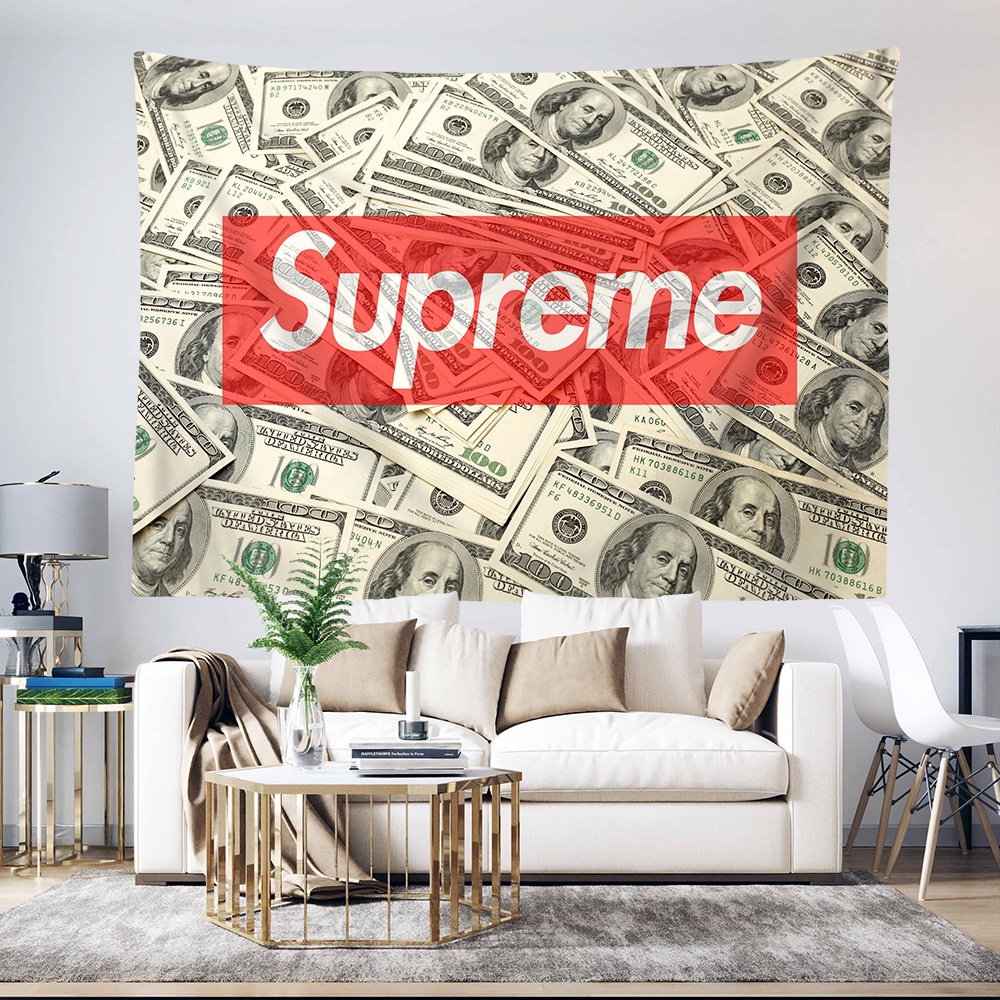 Tấm Thảm Treo Tường Trang Trí Phòng Ngủ Bằng polyester In logo supreme Kèm Kẹp Tiện Dụng