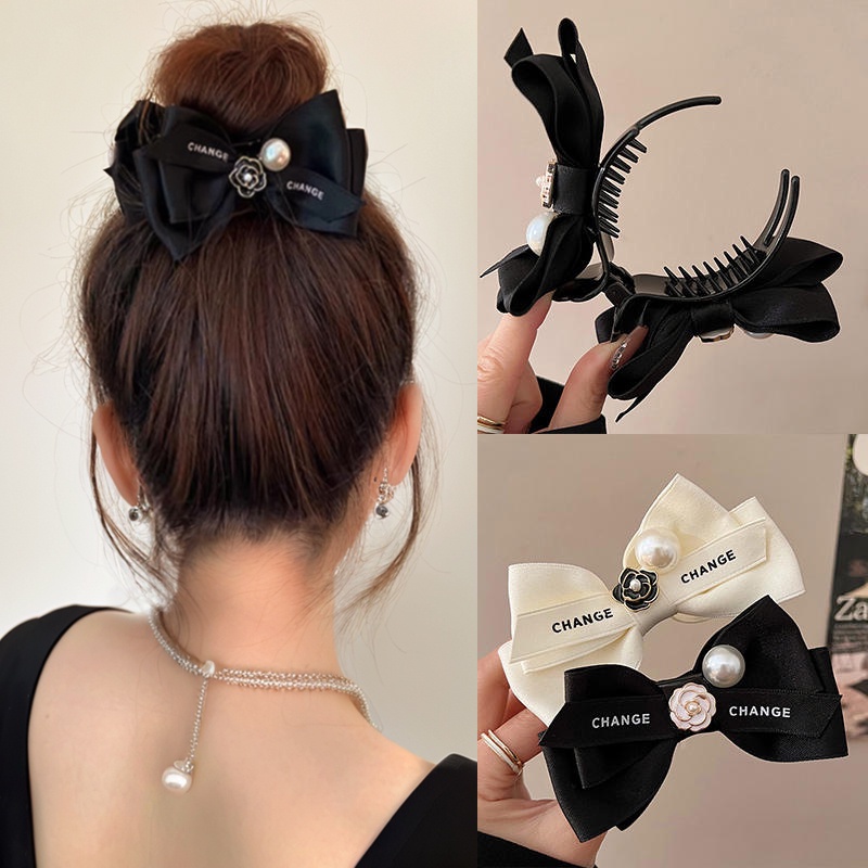 Kẹp Tóc Hình Nơ Chữ Chang Đính Hoa Trà Phong Cách Hàn Quốc Phụ Kiện Tóc Empoli