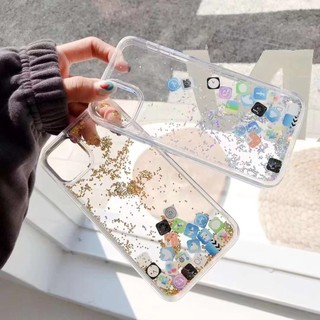 Ốp Điện Thoại Kim Tuyến Nước In Biểu Tượng app iso app icon Cho iphone 7 8 6 6s plus 12 13 mini