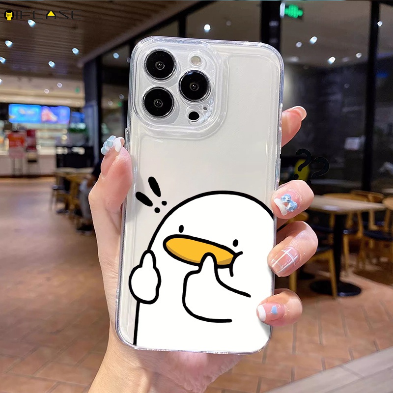 Tương Thích Cho iPhone 17 Air 16 16e 15 14 Plus 13 12 Mini Pro Max Ốp Điện Thoại Câu Hỏi Ngộ nghĩnh Đánh Dấu Vịt Hoạt Hình Dễ Thương Đơn Giản Trong Suốt Vỏ Mềm Ốp Lưng Ốp Lưng