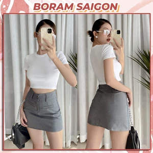 Chân váy chữ a mini lưng cao, chân váy xám có lót trong basic phong cách Hàn Quốc BORAM SG