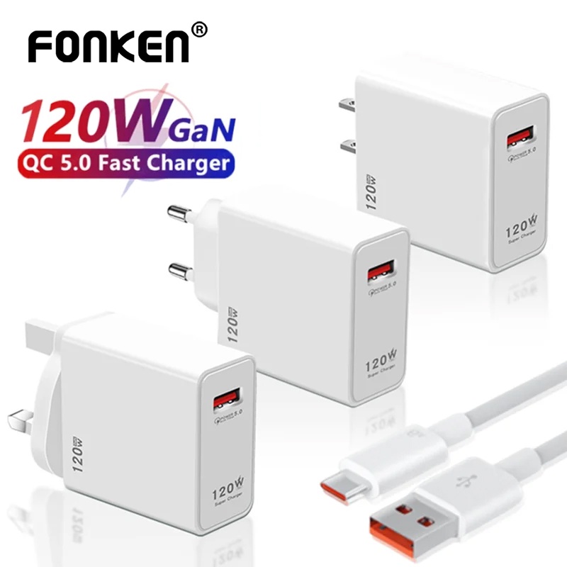 Ảnh Củ Sạc Nhanh Chuẩn eu es uk qc 5.0 120w Cho Điện Thoại xiaomi fonken 1