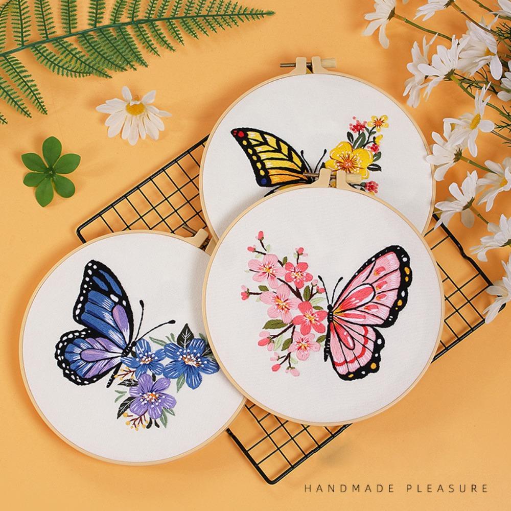 ODAKA Cross Stitch Kit, Bướm DIY Crafts Thêu Hoa, Trang Trí Kim Punch Handmade Kim Ren Thêu Hoop Người Mới Bắt Đầu