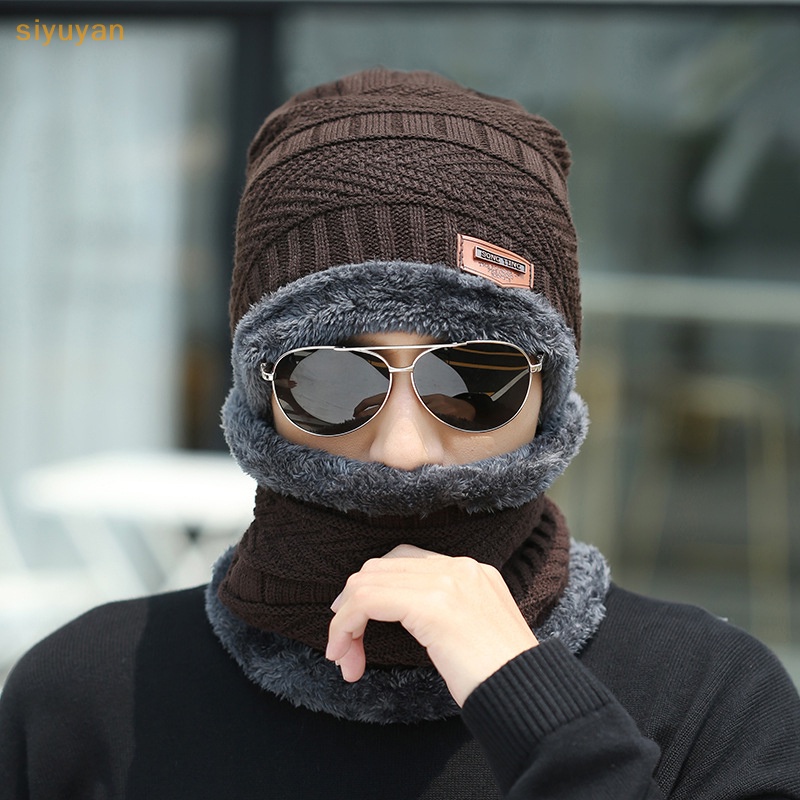 Set 3 Món Nón Len + Găng Tay + Khăn Choàng Cổ + Găng Tay + Găng Tay Giữ Ấm Mùa Đông Dày Dặn Chống Gió Cho Nam Khi Chạy Bộ / Đạp Xe Thể Thao vn