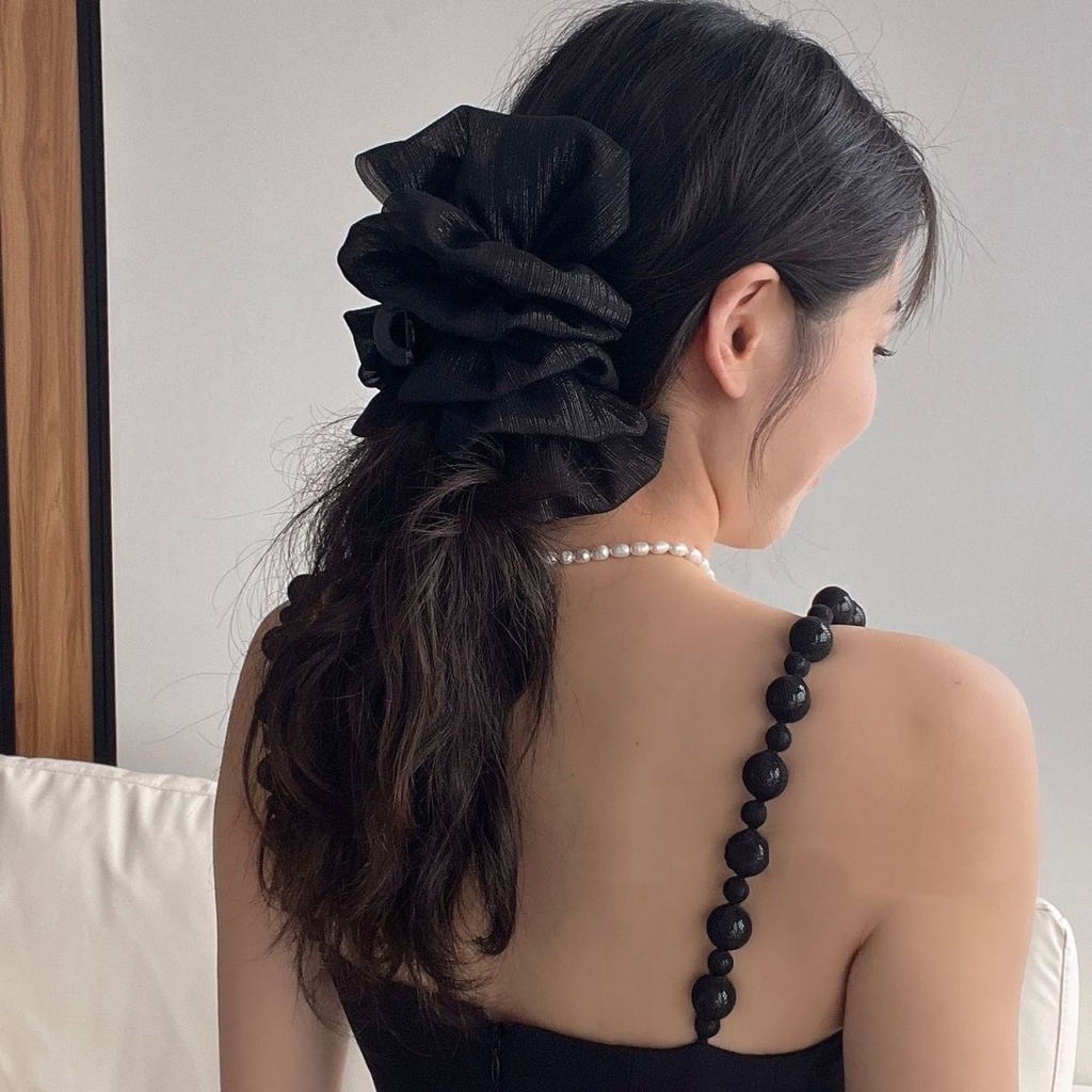 Kẹp Tóc Hình Nơ Lưới Bong Bóng Hai Mặt Màu Trắng Đen Phong Cách Pháp Cổ Điển Thanh Lịch