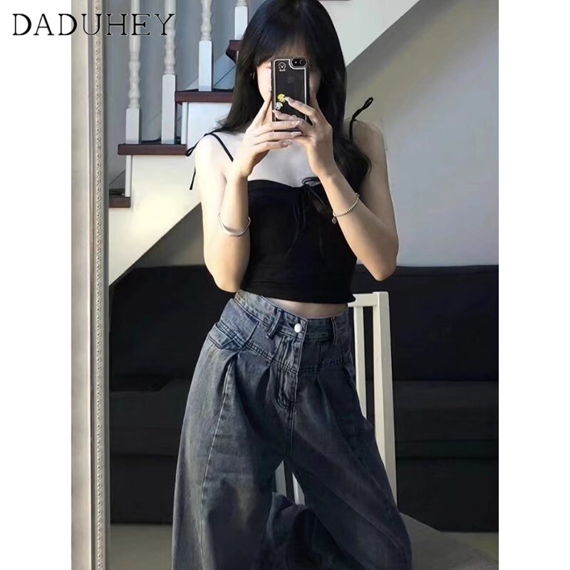 Ảnh Quần jean DADUHEY ống rộng cạp cao phong cách đường phố Mỹ cổ điển cao cấp cỡ lớn 3