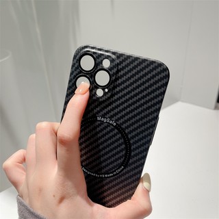 Dành Cho Ốp Sạc Không Dây Cho IPhone 15 14 Plus 13 12 11 Pro Max Bảo Vệ Ống Kính Họa Tiết Sợi Carbon PC Cover T21