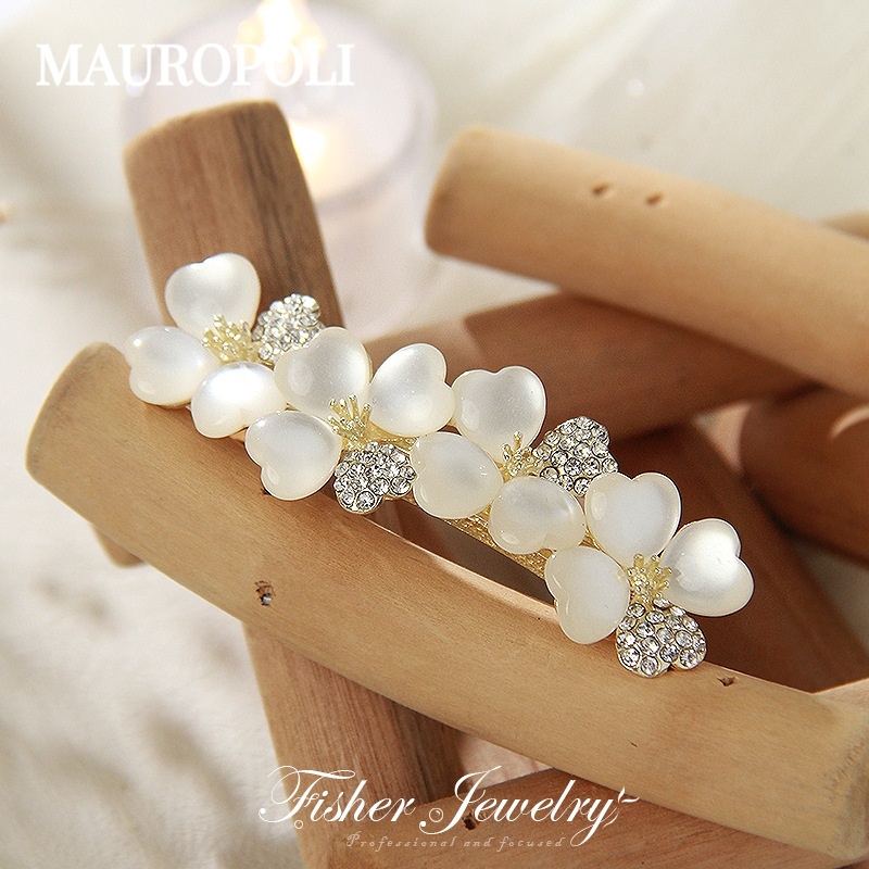 Mauropoli Kẹp tóc nửa dây buộc phong cách Hàn Quốc, lò xo giả mắt mèo màu đen, thiết kế cỏ bốn lá, thanh lịch