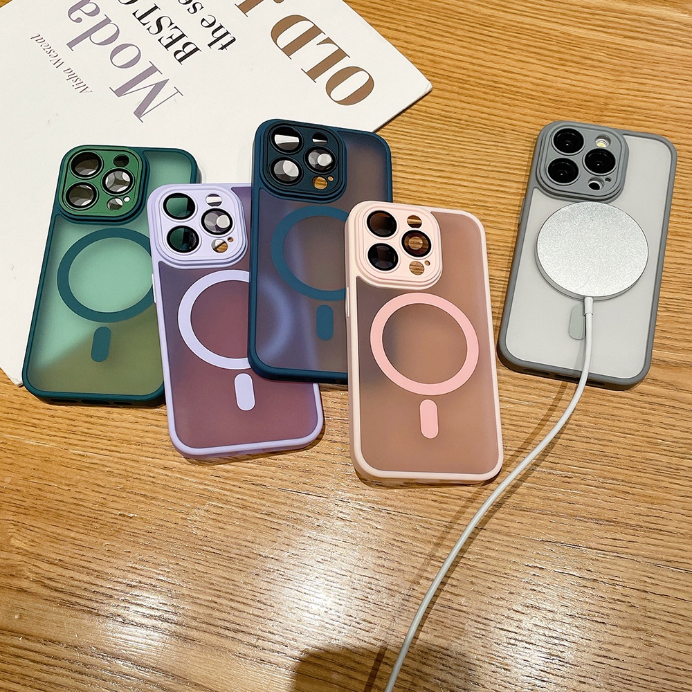 Ốp Điện Thoại Xanh Hồng Từ Tính Cho iPhone 17ProMax 16 15 14 13 12 11 Pro Max Bảo Vệ Toàn Diện Chống Sốc Protecti Skin Feel Acrylic Cover