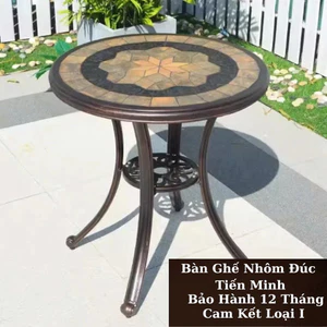 Bàn ngoài trời Nhôm đúc Mặt đá Bộ bàn ghế ban công ngoài trời Tròn Nhôm đúc Bàn ghế ngoài trời - B01