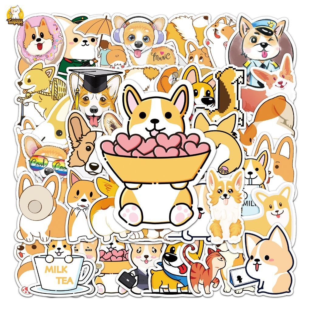 Set 10/20/50 cái sticker chống nước CHÓ CORGI DỄ THƯƠNG ĐÁNG YÊU MÔNG ...