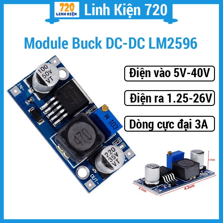Mạch hạ áp, giảm áp Buck DC-DC LM2596 3A ( Vào 4-35VDC Ra 1-30VDC ...