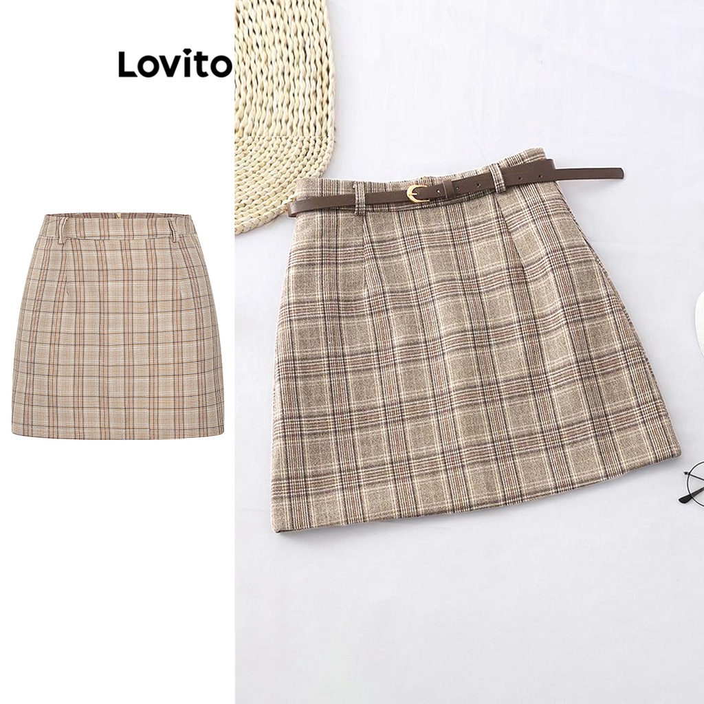 Chân váy Lovito phong cách preppy họa tiết caro thời trang cho nữ L59ED089 Nhiều Màu spe