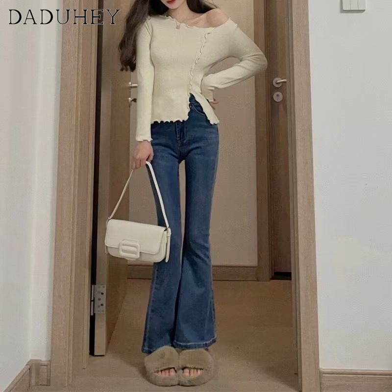 Ảnh Quần jeans DADUHEY ống rộng lưng cao phong cách đường phố cao cấp 4