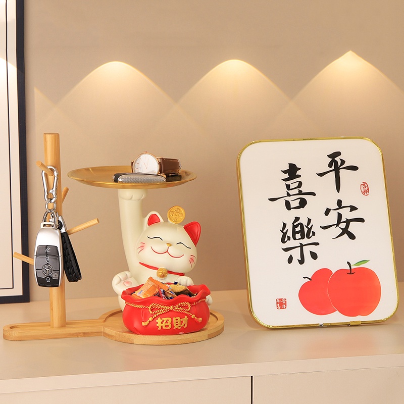 Tượng Mèo Thần Tài Há Miệng Decor Trang Trí Phòng, Để Đồ Chìa Khoá Bánh Kẹo Tài Lộc May Mắn