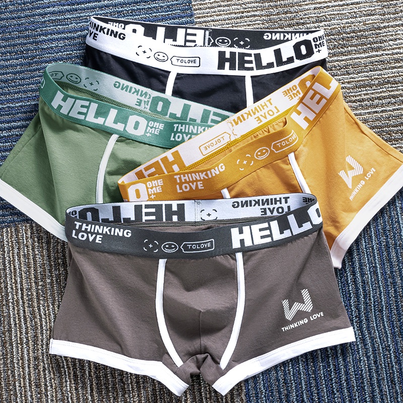 Ảnh Ecmln Quần Lót Boxer cotton Thoáng Khí In Chữ Phối Màu Tương Phản Thời Trang Cho Nam 1