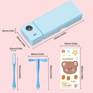 Hộp Bút Chì MODOMINO, Có La Bàn Có Quạt / Bút Chì Đèn Để Bàn, Hộp Đựng Văn Phòng Phẩm Bằng Nhựa Hai Lớp Dung Tích Lớn Cho Bé Trai / Bé Gái
