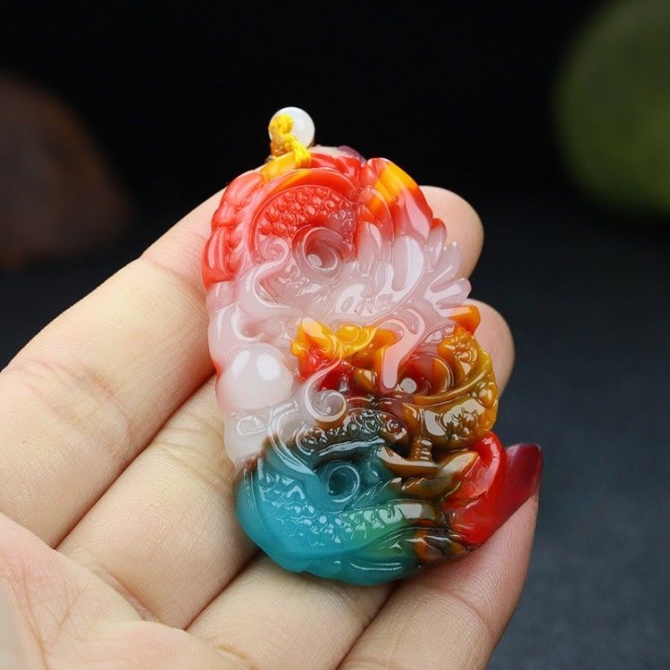 Mới Mặt Dây Chuyền Hình Rồng Đính Đá Ngọc Bích Nhiều Màu Sắc Dễ Phối Đồ