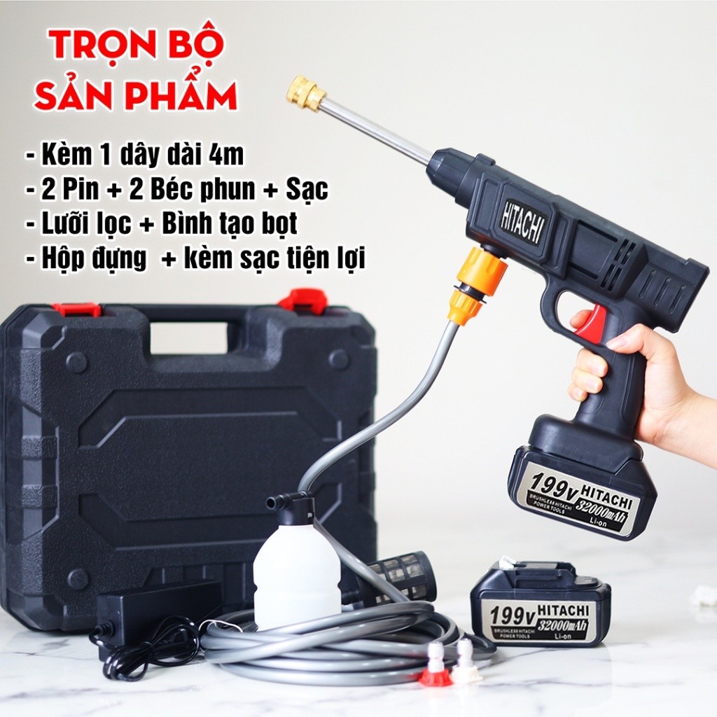 Máy Rửa Xe Cầm Tay 2 Pin 199V Review: Có Tốt Không, Giá 399K